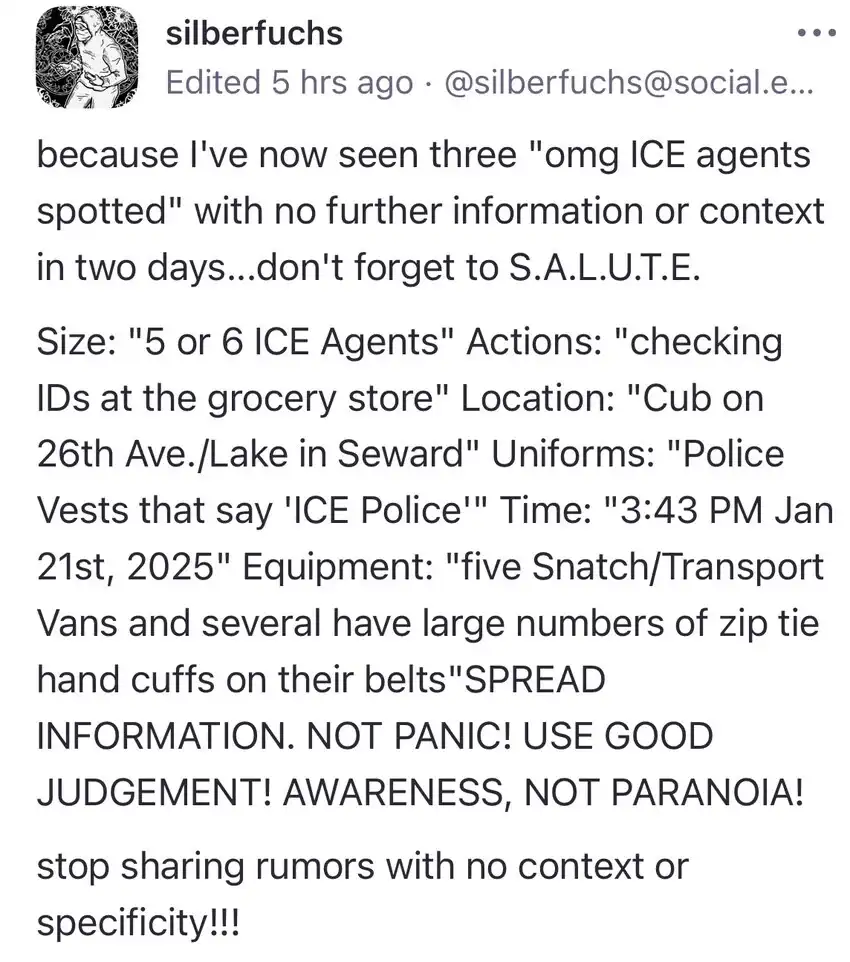 A screenshot of a social media post by 'silberfuchs' that sarcastically mimics a public safety alert. The text details a…