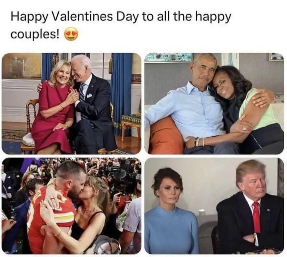 The image displays four photos arranged in a grid. Top left: Joe Biden and Jill Biden smiling and embracing. Top right…