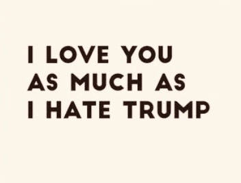 The image displays bold, centered, brown text on a plain beige background. The text reads 'I LOVE YOU AS MUCH AS I HATE…