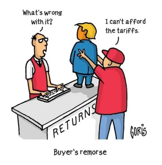 A cartoon depicts a customer at a 'RETURNS' counter asking why something is wrong with their purchase, while another person…
