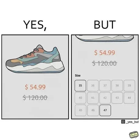 The image is split into two panels. The left panel shows a sneaker with the text 'YES,' above it and prices $54.99 and…