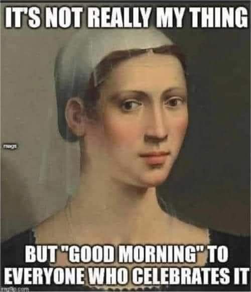 A classical portrait of a woman with a neutral expression, overlaid with bold white text. The top text reads 'IT'S NOT…