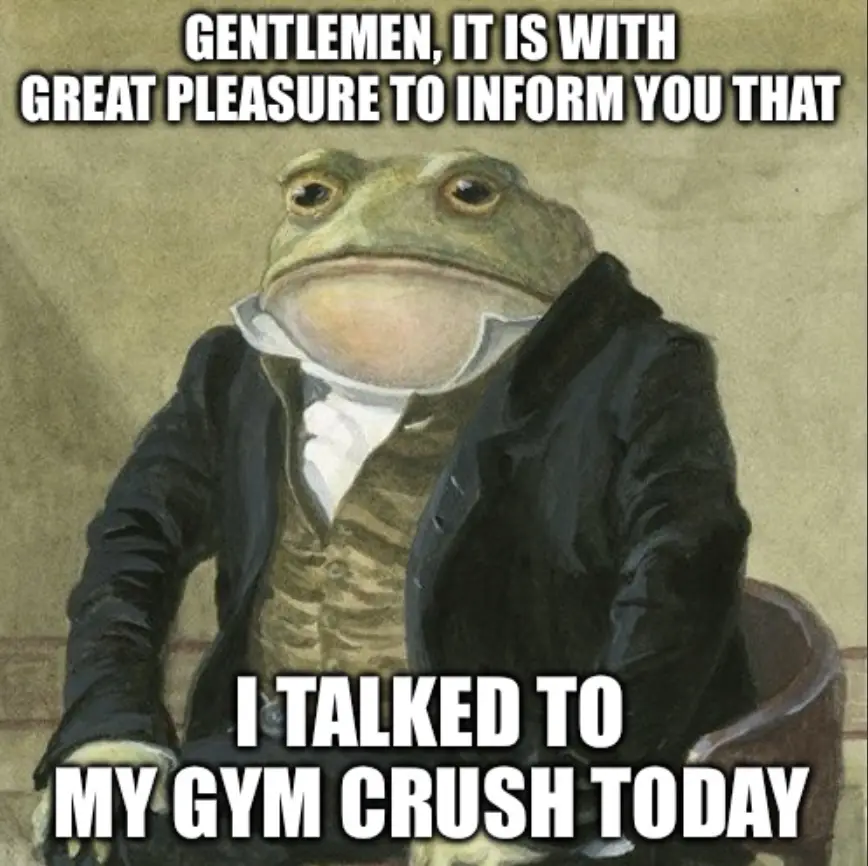 A digitally altered image of a green frog wearing a formal black jacket, white shirt, and vest, seated in a chair against a…