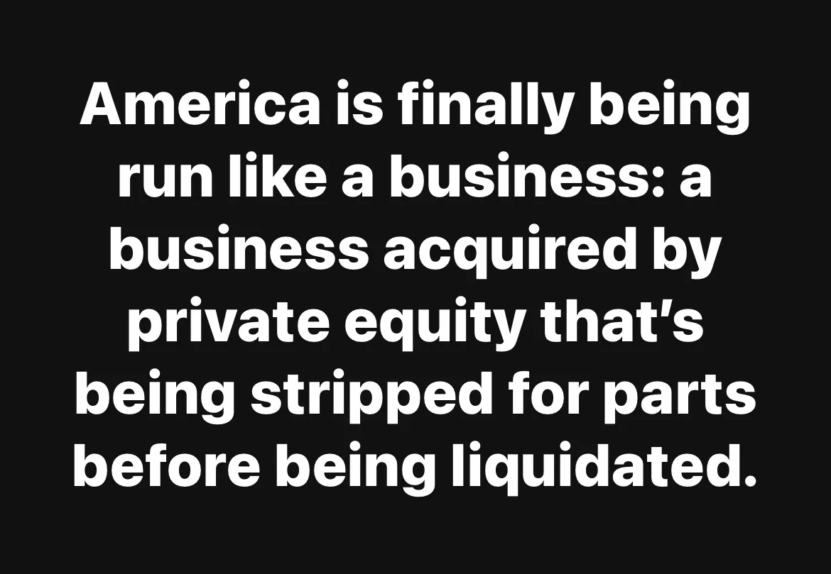 The image is a solid black background with large, white, sans-serif text centered. The text reads: 'America is finally being…