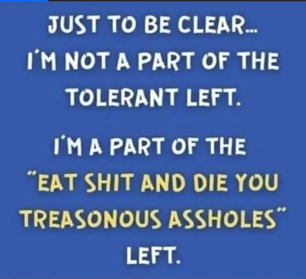 A solid blue background displays white and yellow blocky text. The text reads: 'JUST TO BE CLEAR... I'M NOT A PART OF THE…