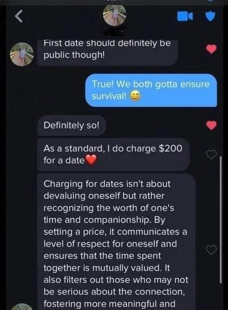 A screenshot of a text conversation where one person suggests a first date should be public, and the other replies 'True! We…