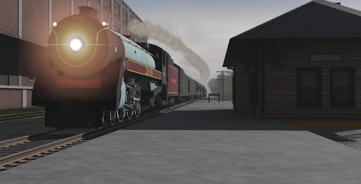 A steam locomotive, numbered 2839 and bearing 'SOUTHERN RAILWAY' on its front, is depicted approaching a station platform at…