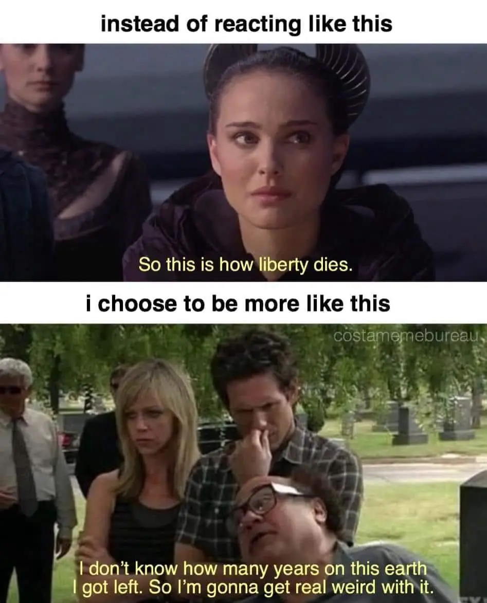 The meme features two panels. The top panel shows Padmé Amidala from Star Wars looking solemn with the text 'So this is how…