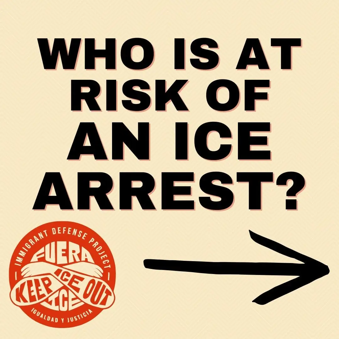 A beige background with bold black text asking 'WHO IS AT RISK OF AN ICE ARREST?' An arrow points right from the text. Below…