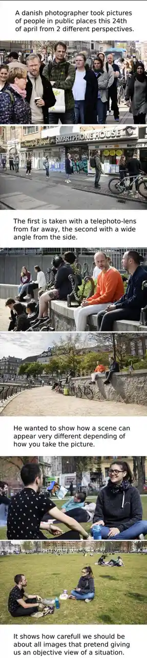 This image collage shows a Danish photographer's project comparing two different photographic perspectives of the same…