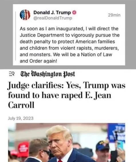 The image displays a screenshot of a tweet from Donald J. Trump's account, which reads: 'As soon as I am inaugurated, I will…
