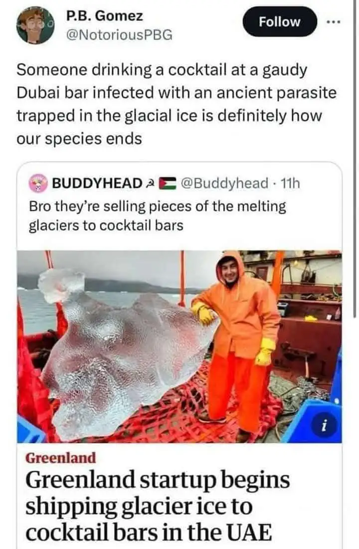 A screenshot of a Twitter thread shows a man in an orange jumpsuit standing beside a large, irregularly shaped block of…