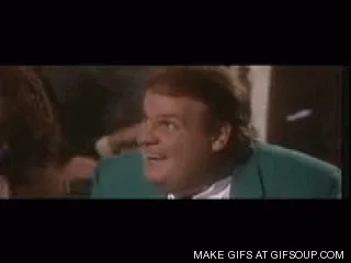 A six-panel sequence shows a man in a teal suit transitioning from a wide, confident smile to a shocked, horrified…