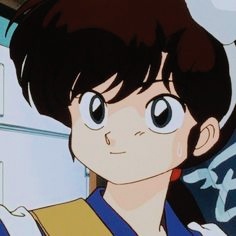 An anime character with large, expressive eyes and brown hair looks slightly to the side with a subtle, unimpressed…