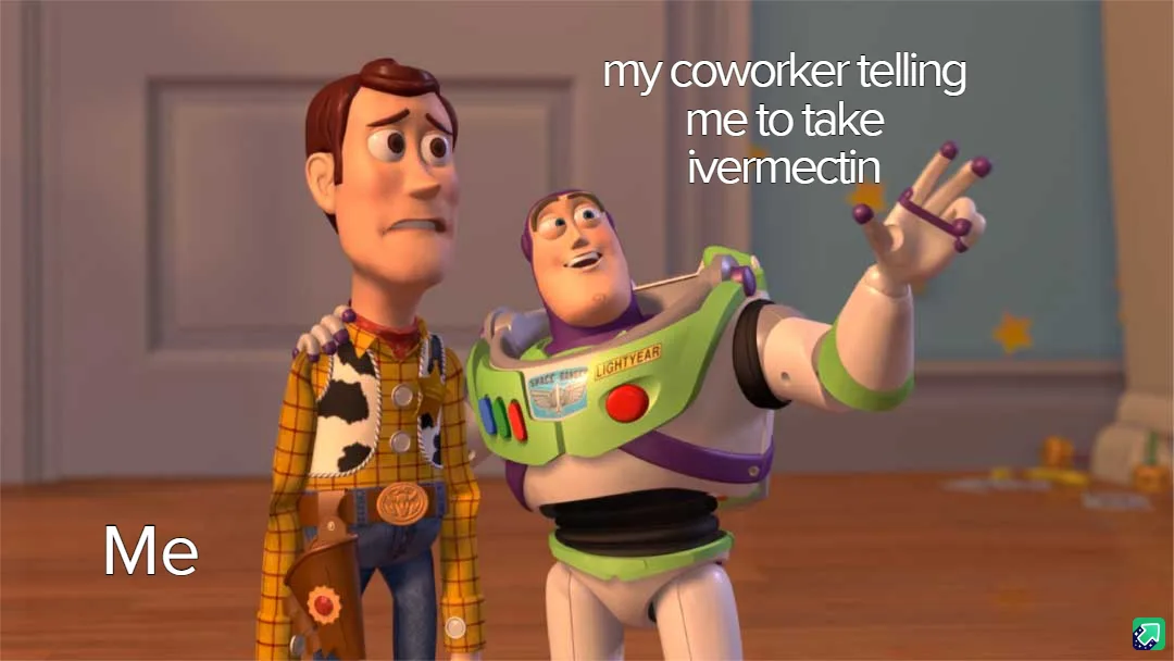 In a scene from Toy Story, Buzz Lightyear enthusiastically gestures with his hand while Woody looks on with a worried…