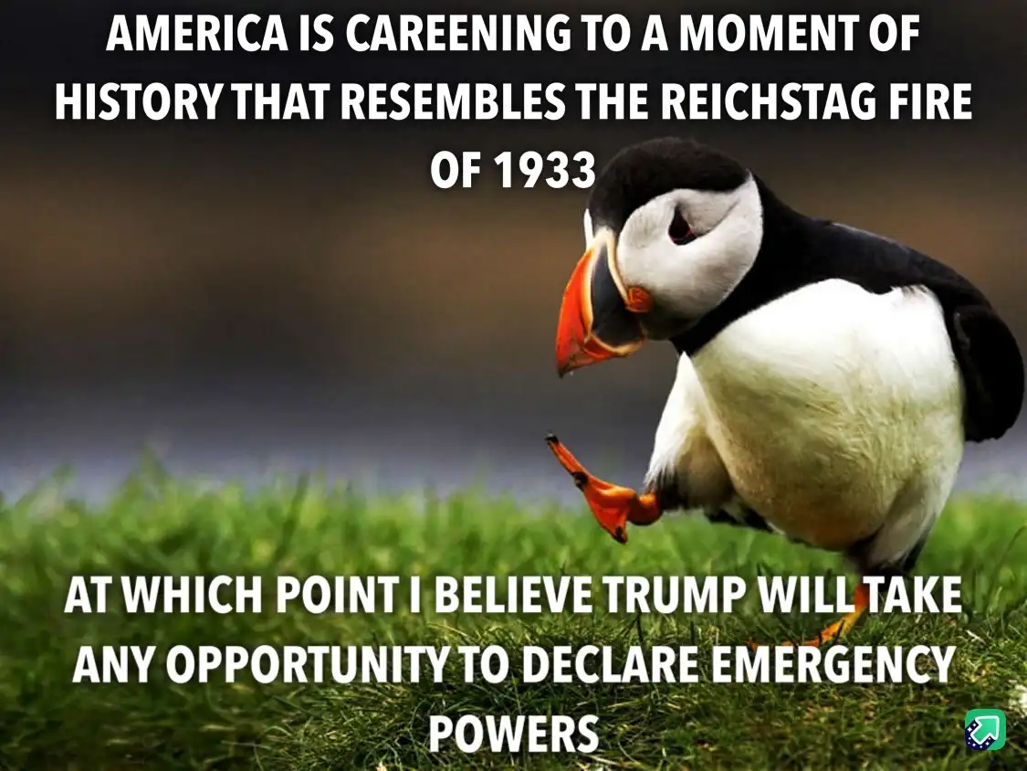 A photograph of a puffin standing on green grass, looking down with one foot lifted, overlaid with white text stating…