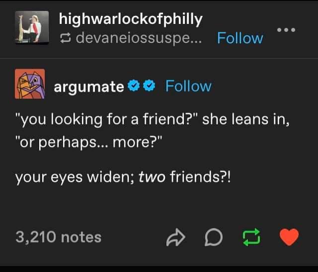 A screenshot of a Tumblr post by user 'argumate' showing a dark-themed interface with overlaid white text. The text reads…