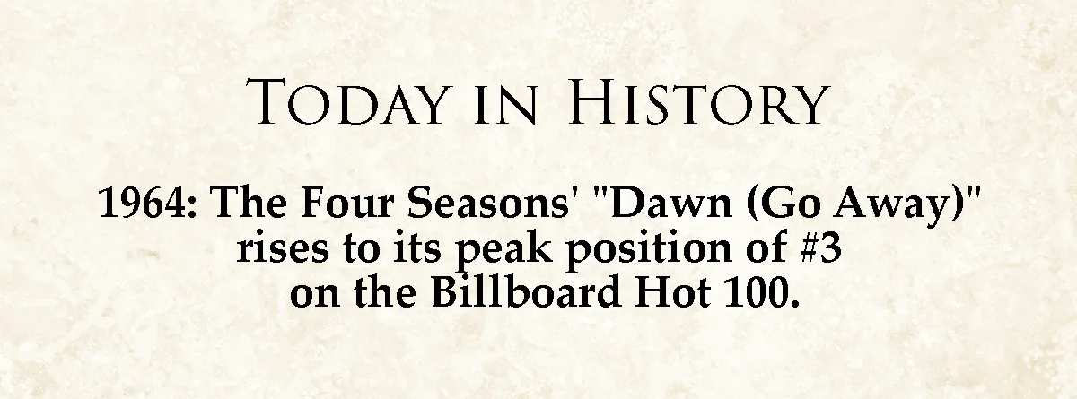 The image displays a beige, textured background with black serif text. The top line reads 'TODAY IN HISTORY'. Below it, the…