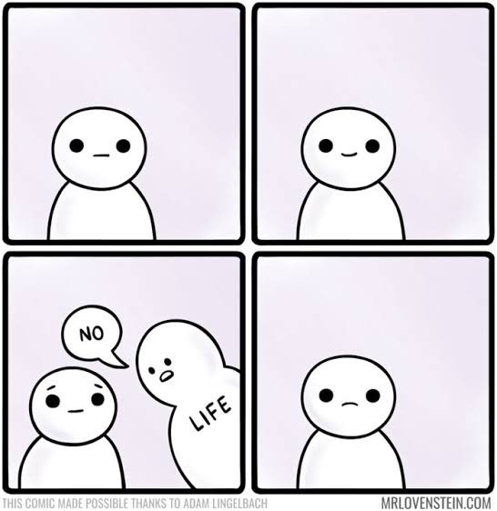 A four-panel comic strip featuring minimalist white stick figures against a light purple background. The first panel shows a…