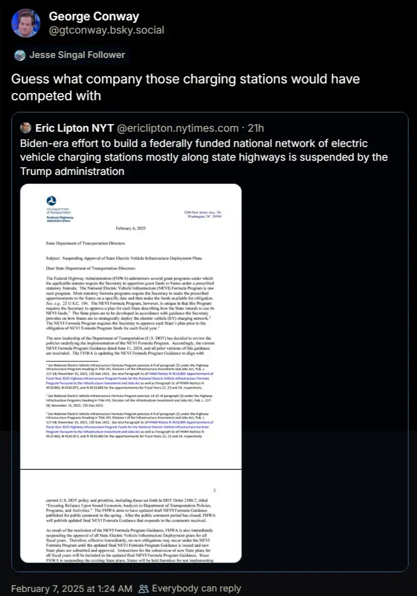 A screenshot of a social media post by George Conway showing a New York Times article about the suspension of a federal…