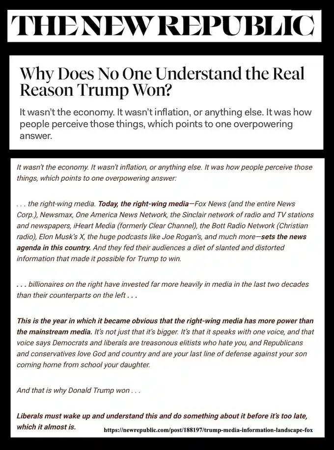 The image displays a screenshot of an article from 'THE NEW REPUBLIC' with the headline 'Why Does No One Understand the Real…