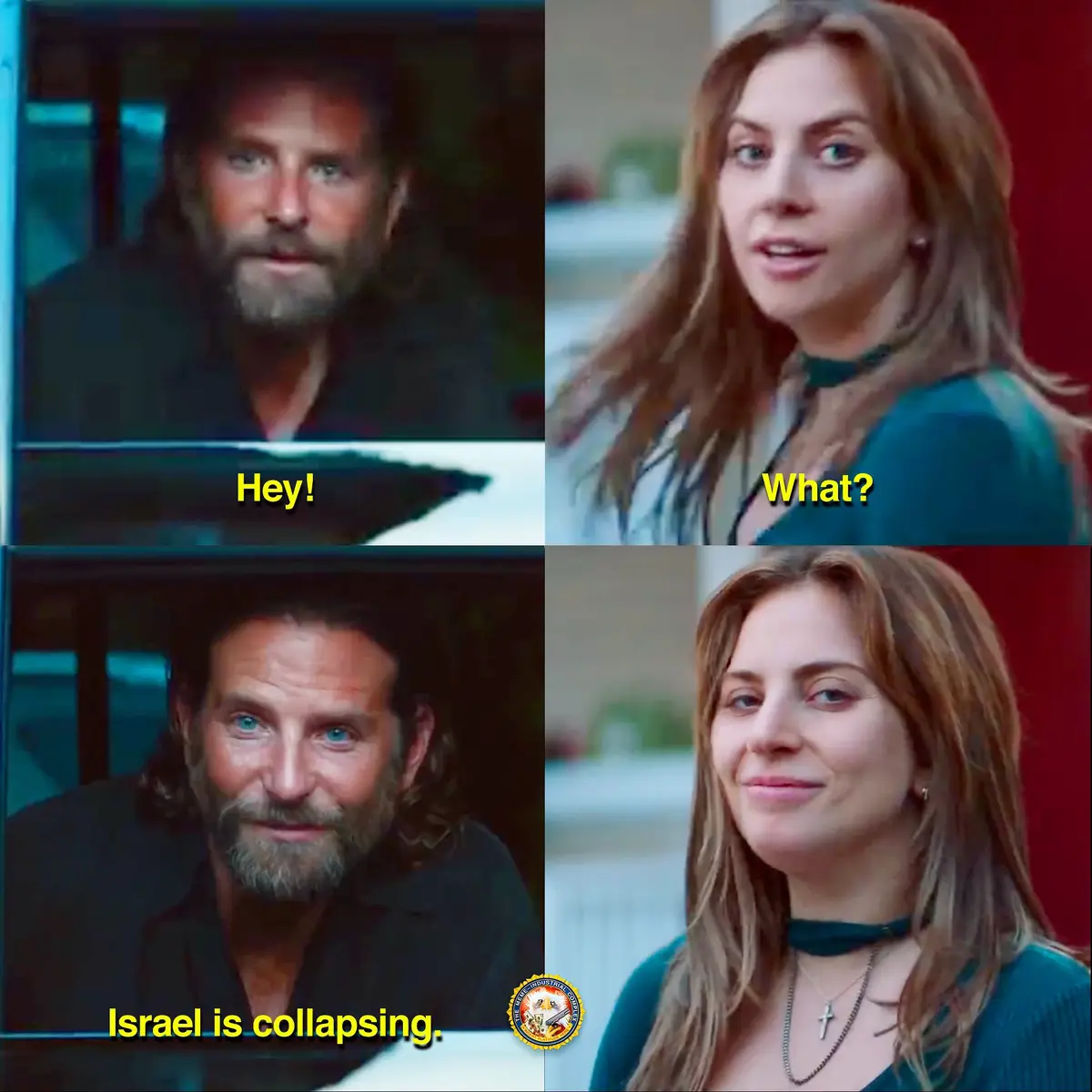 A four-panel meme featuring actor Bradley Cooper in two expressions: first looking surprised, then smirking, with the text…