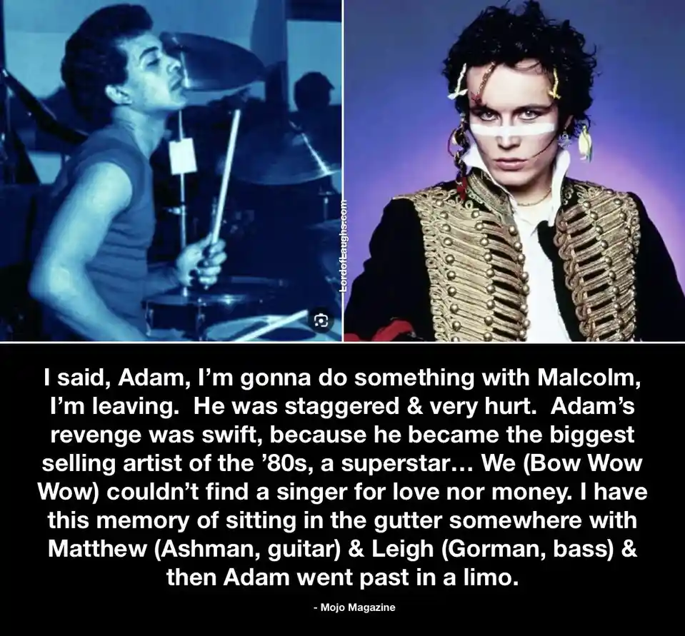 The image is split into two panels: the left shows a man playing drums in a blue-tinted photo, and the right shows a man…