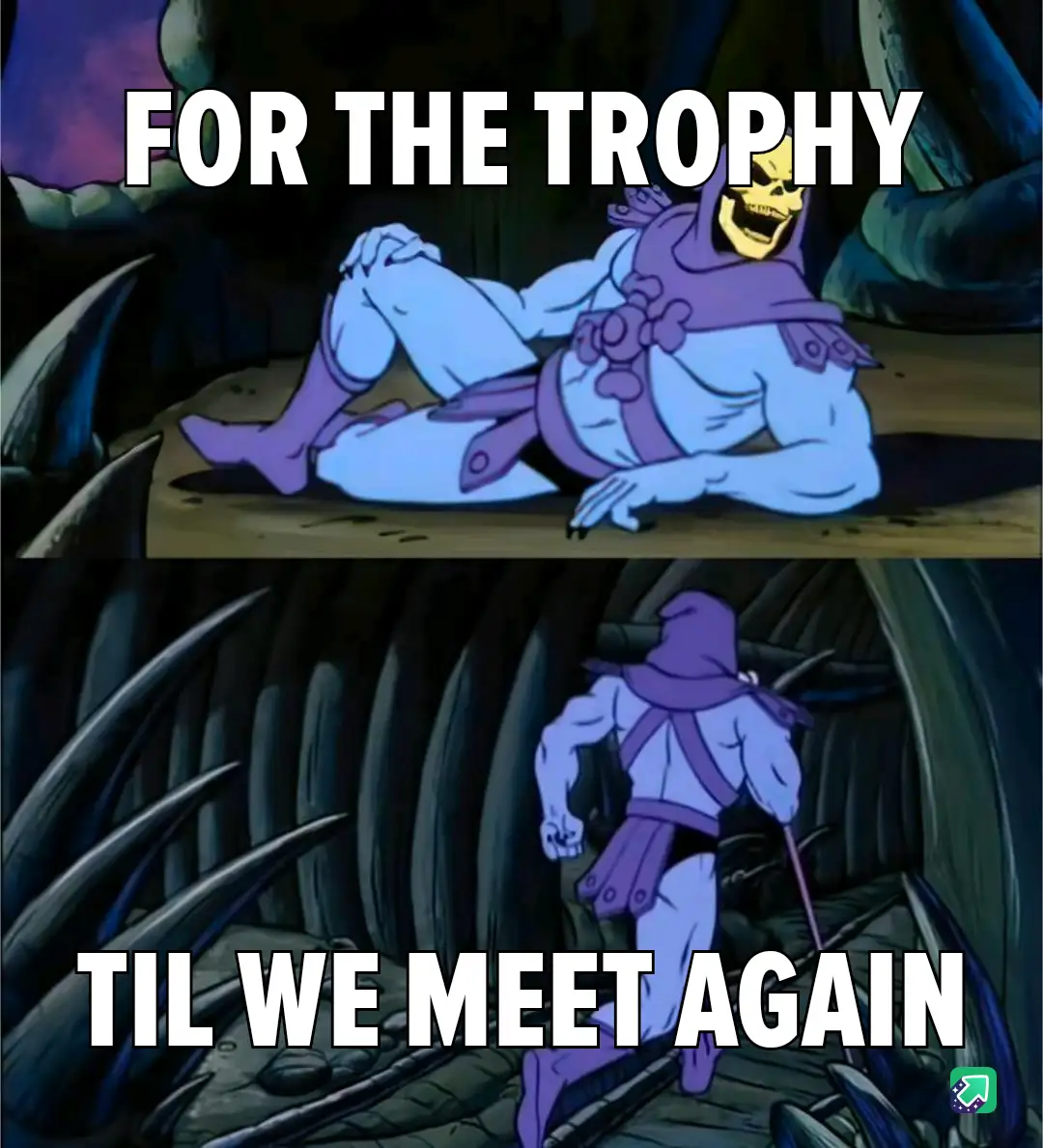 The meme features two panels of the animated character Skeletor from 'He-Man and the Masters of the Universe'. In the top…