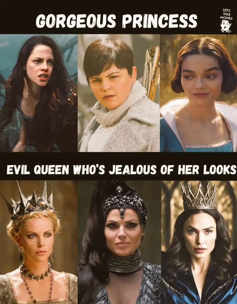 The image displays six female characters from movies, arranged in two rows. The top row, labeled 'GORGEOUS PRINCESS', shows…