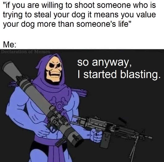 The image shows the animated character Skeletor from Masters of the Universe holding a large rocket launcher in one hand and…