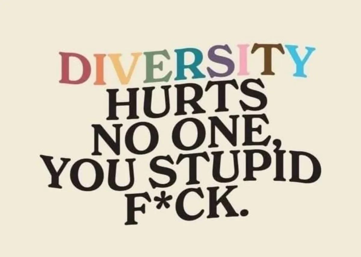 The image displays bold text on a beige background. The word 'DIVERSITY' is at the top in multi-colored letters, followed by…