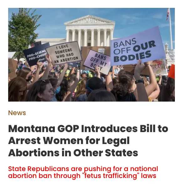 A crowd of protesters holds signs reading 'I LOVE SOMEONE WHO HAD AN ABORTION', 'BANS OFF MY BODY', and 'BANS OFF OUR…