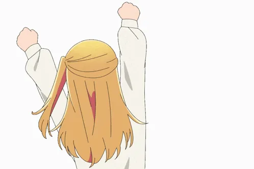 A six-panel anime sequence shows a blonde-haired girl with pigtails progressively turning around to reveal increasingly…