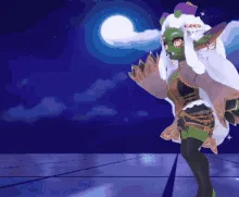 A green-skinned, elf-like character with pointed ears and a white cape performs a dramatic, exaggerated dance sequence…