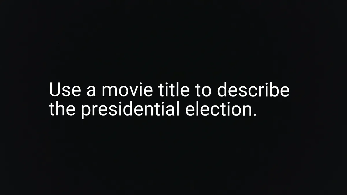 The image displays a solid black background with centered white text that reads 'Use a movie title to describe the…