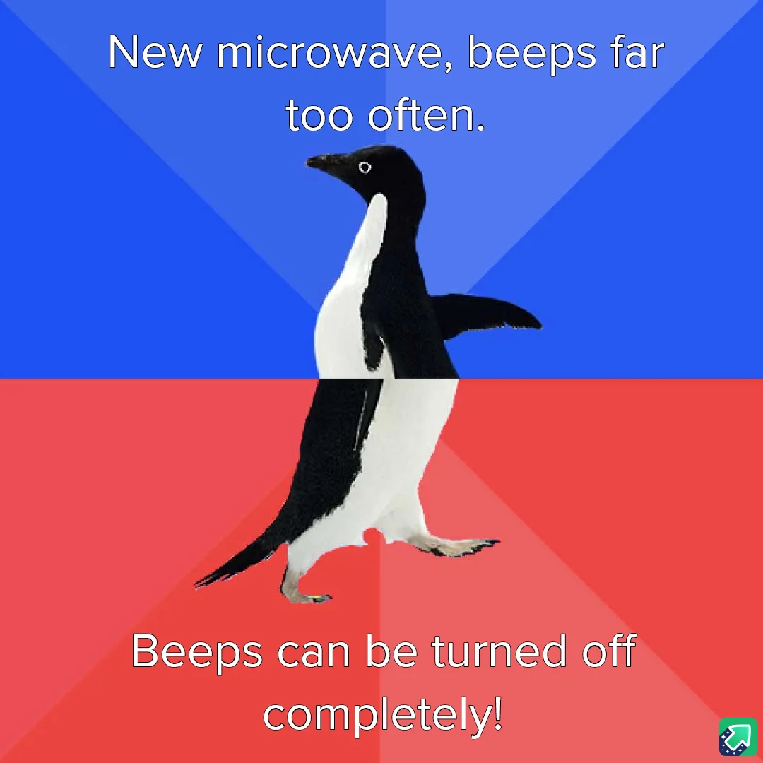 A penguin stands centered against a split background of blue and red, with white text overlaid. The top text reads 'New…
