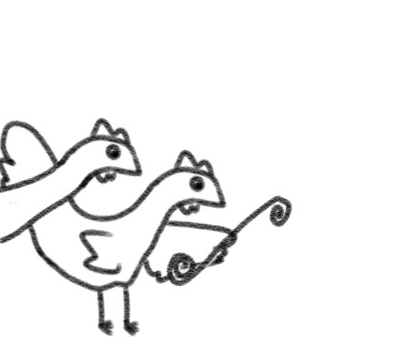 A simple black-and-white line drawing shows two cartoon chickens standing side by side. The chicken on the right is holding…