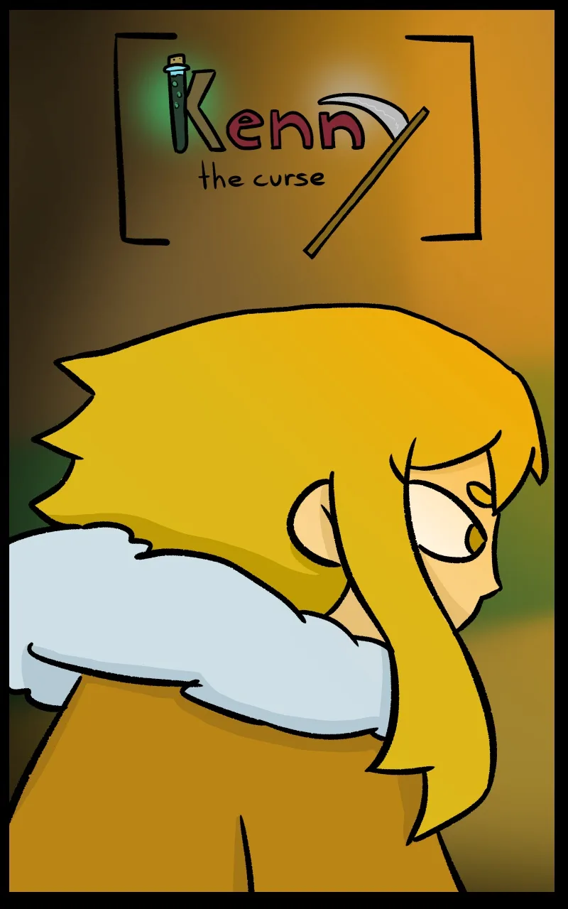 A cartoon character with spiky blonde hair and a light blue sleeve is shown in profile, looking down with a weary…