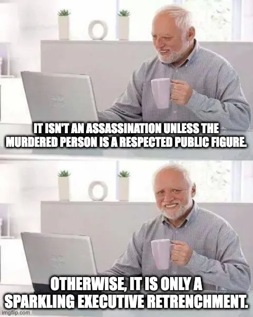 The image is a two-panel meme featuring the same man with white hair and a beard, sitting at a desk with a laptop and…