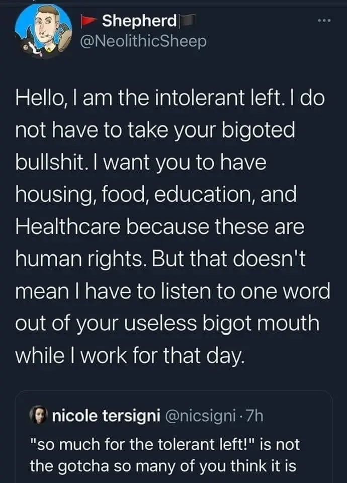 A screenshot of a Twitter thread shows a user named 'Shepherd' (@NeolithicSheep) posting a defiant message claiming to be…