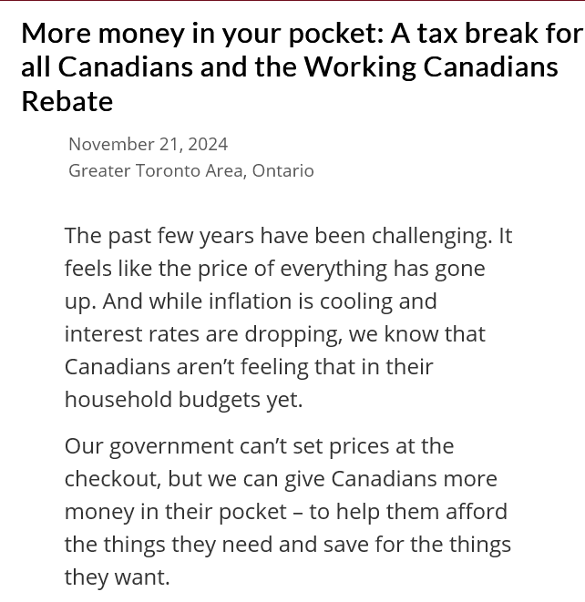 A screenshot of a government press release dated November 21, 2024, from the Greater Toronto Area, Ontario, titled 'More…