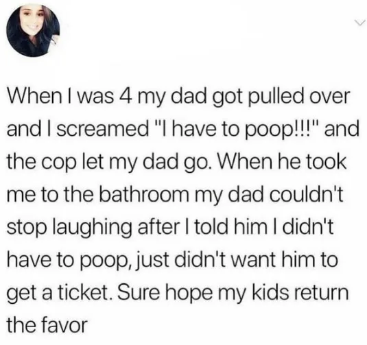 A white-background image displays a block of black text narrating a childhood story where a 4-year-old child falsely claims…