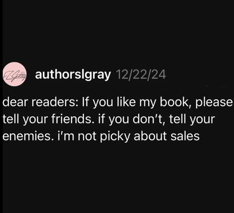 A black-background image mimicking a social media post from 'authorslgray' dated 12/22/24, featuring white text that reads…