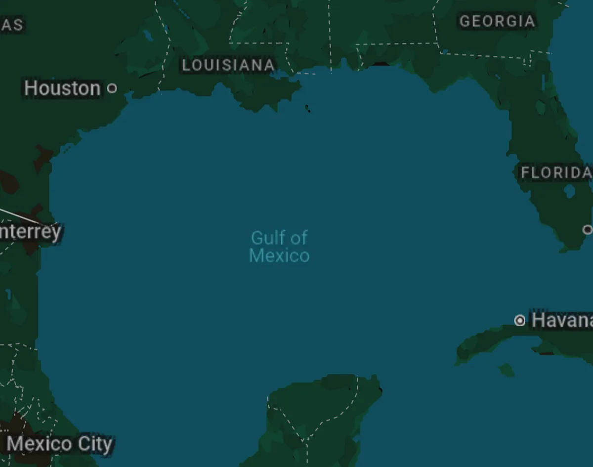 A stylized map shows the Gulf of Mexico surrounded by U.S. states like Louisiana, Florida, and Georgia, and Mexican cities…