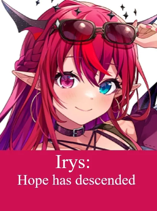 An anime-style illustration of a young woman with long red hair, pointed ears, and small black horns, smiling while…