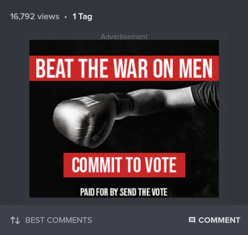 A black-and-white image shows a boxing glove poised to strike, overlaid with red banners. The top banner reads 'BEAT THE WAR…