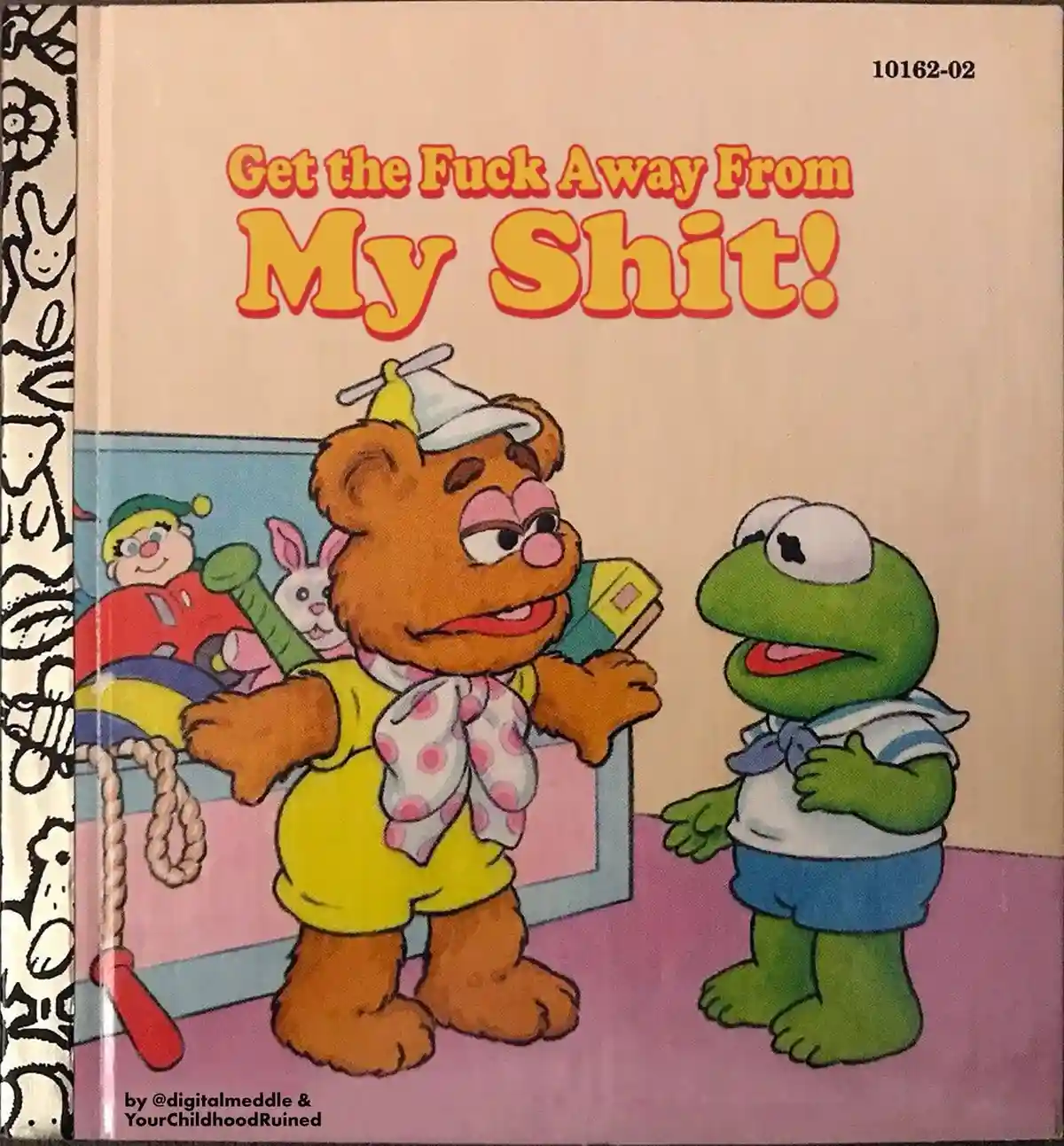 The image shows the cover of a children's book featuring Fozzie Bear and Kermit the Frog. Fozzie, wearing a yellow outfit…