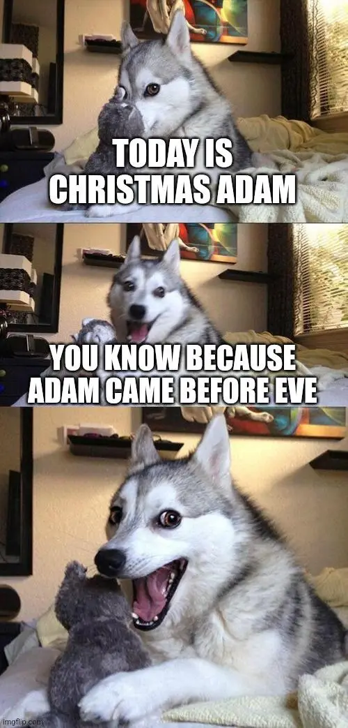 A three-panel meme featuring a husky dog in a bedroom, holding a stuffed animal. In the top panel, the dog looks serious…