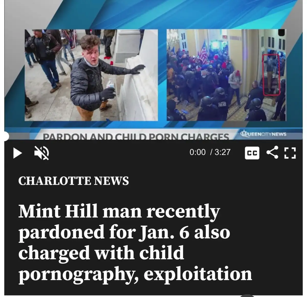 A news video screenshot shows two images: one of a man in a black jacket holding a water bottle near a marble wall, and…