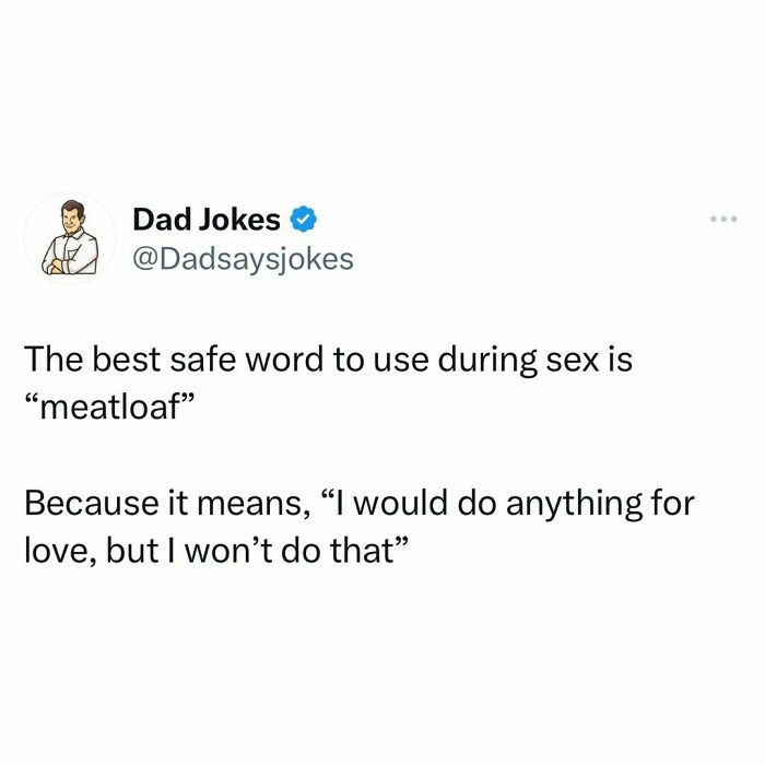 A screenshot of a tweet from the verified account 'Dad Jokes' (@Dadsaysjokes) featuring a cartoon avatar of a man in a white…